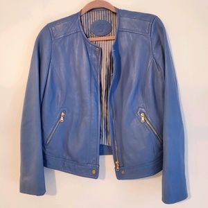 Massimo Dutti Blue Leather Jacket